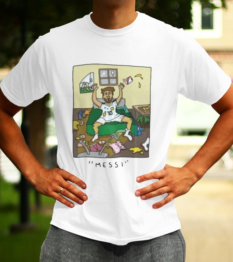 Lionel Messi Argentina Football Cartoon Messy Room T-Shirt