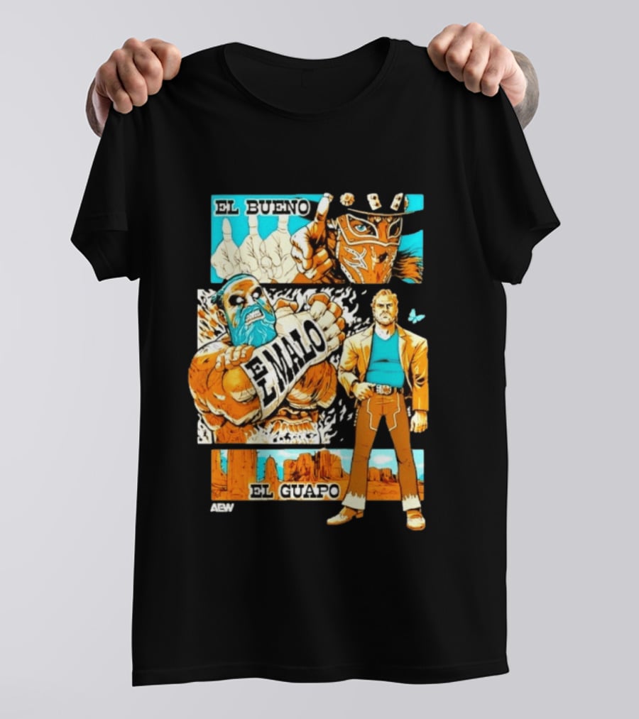 AEW El Bueno El Malo El Guapo Wrestling Comic T-Shirt