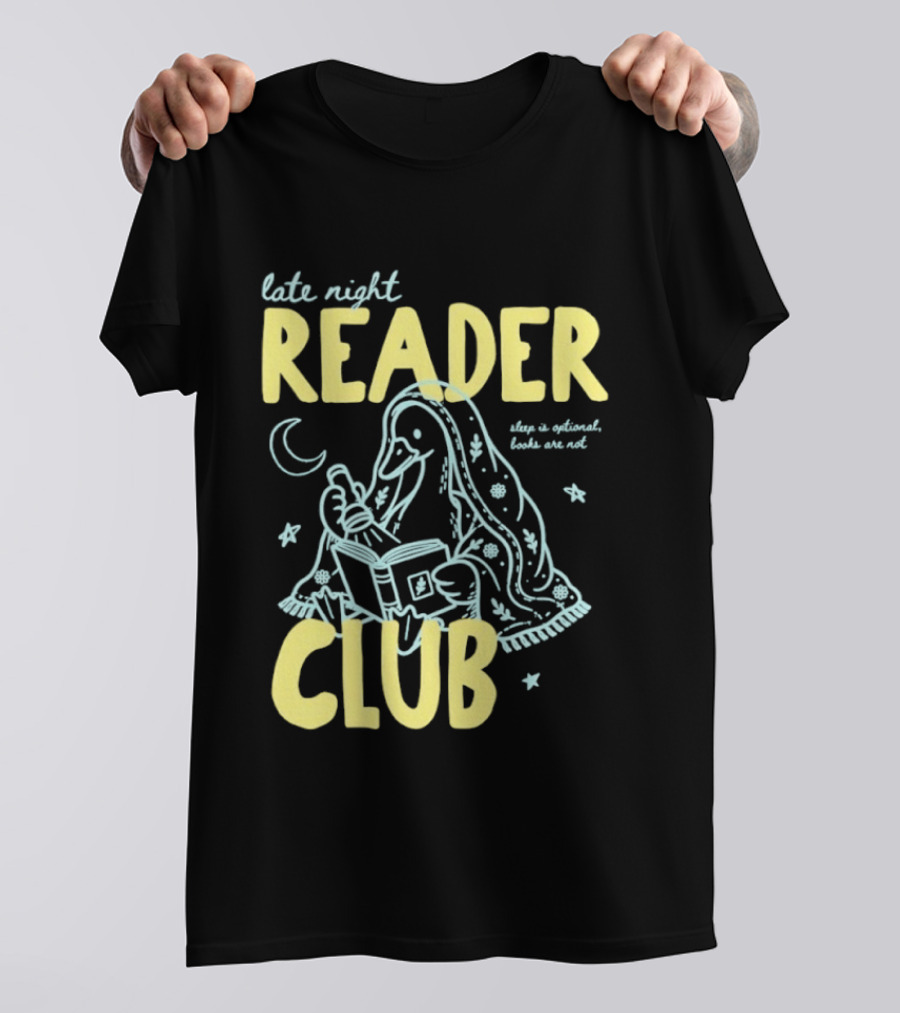 Late Night Reader Club Penguin Reading Moon Stars Sleep Is Optional Books Are Not T-Shirt