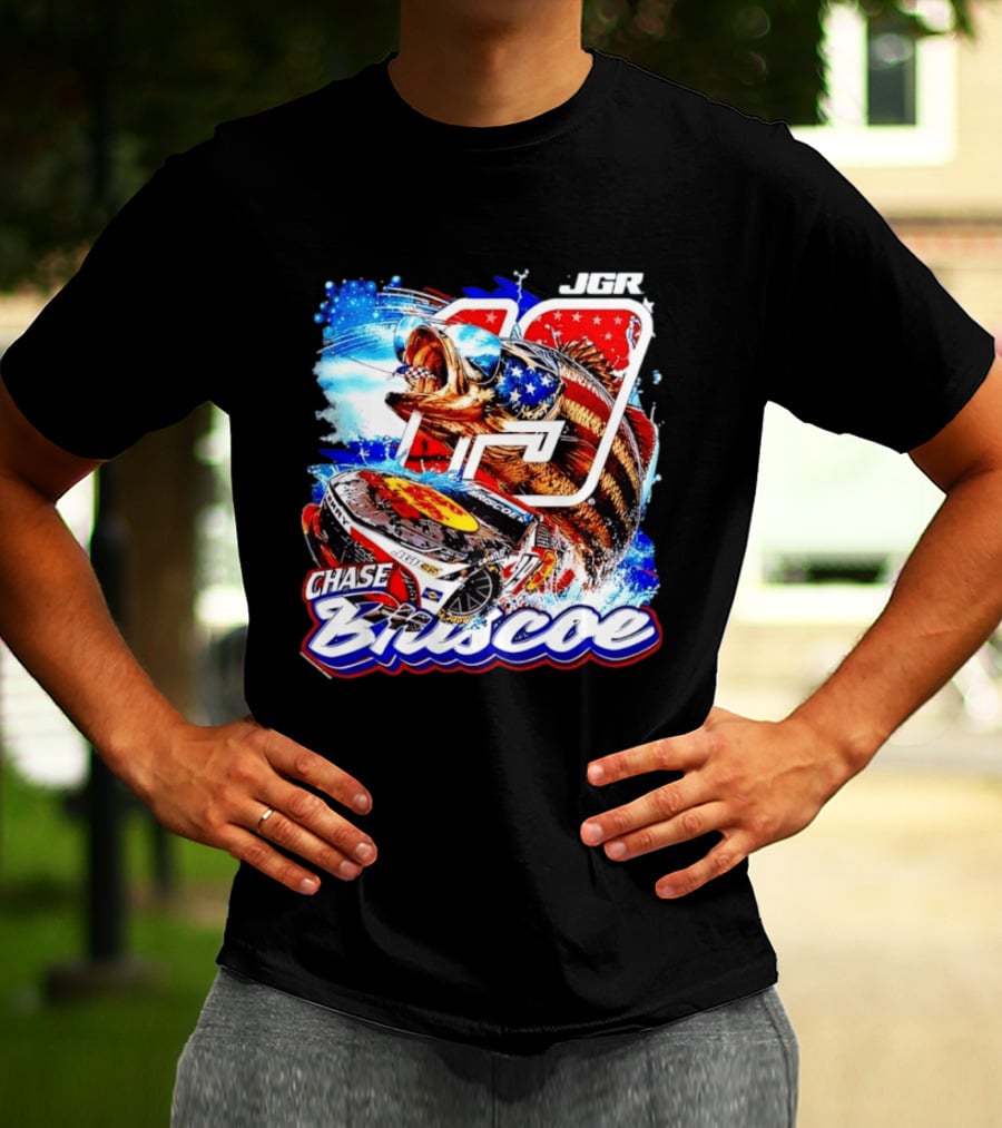 Chase Briscoe 19 JGR NASCAR Bass Pro Shops American Flag Racing Fish T-Shirt
