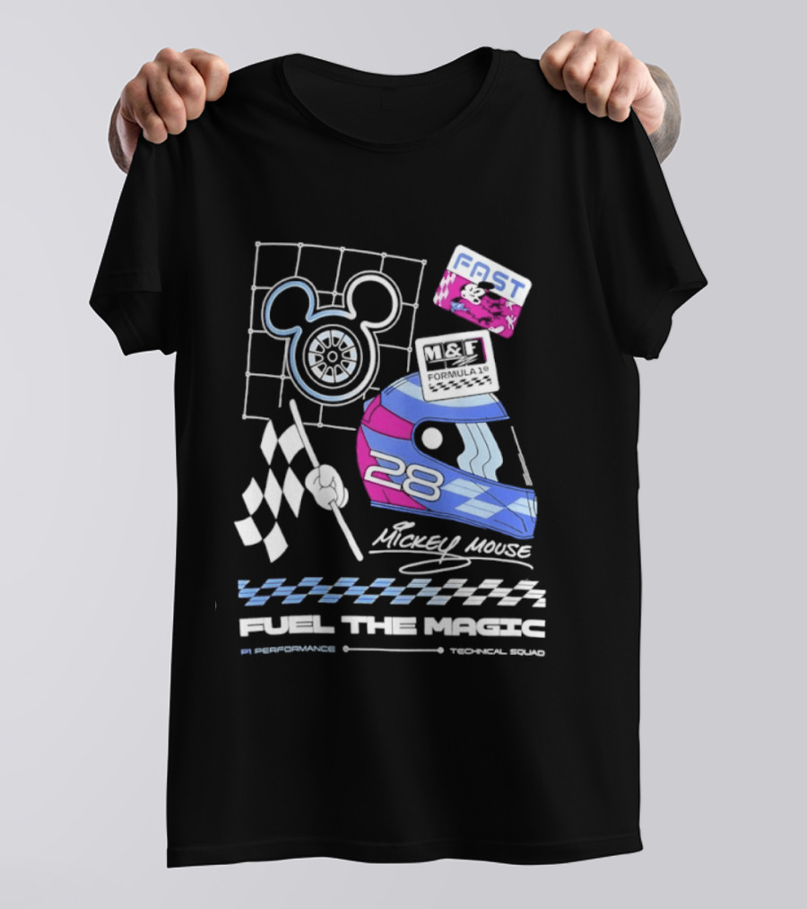 Mickey Mouse Fast Formula 1 Racing Helmet Fuel The Magic P1 Performance T-Shirt