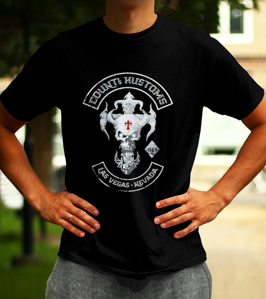 Count's Kustoms Las Vegas Nevada Skull With Cross 1669 T-Shirt