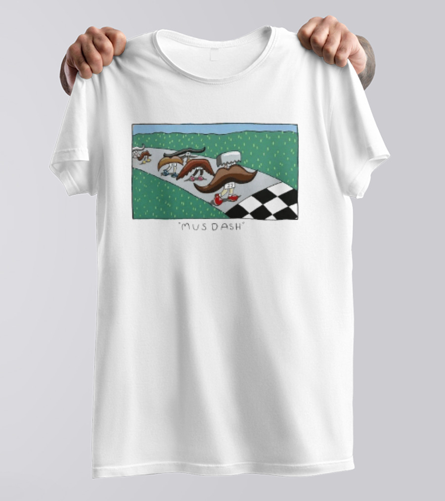 Mus Dash Mustache Race Running Pun Checkered Path Competition T-Shirt
