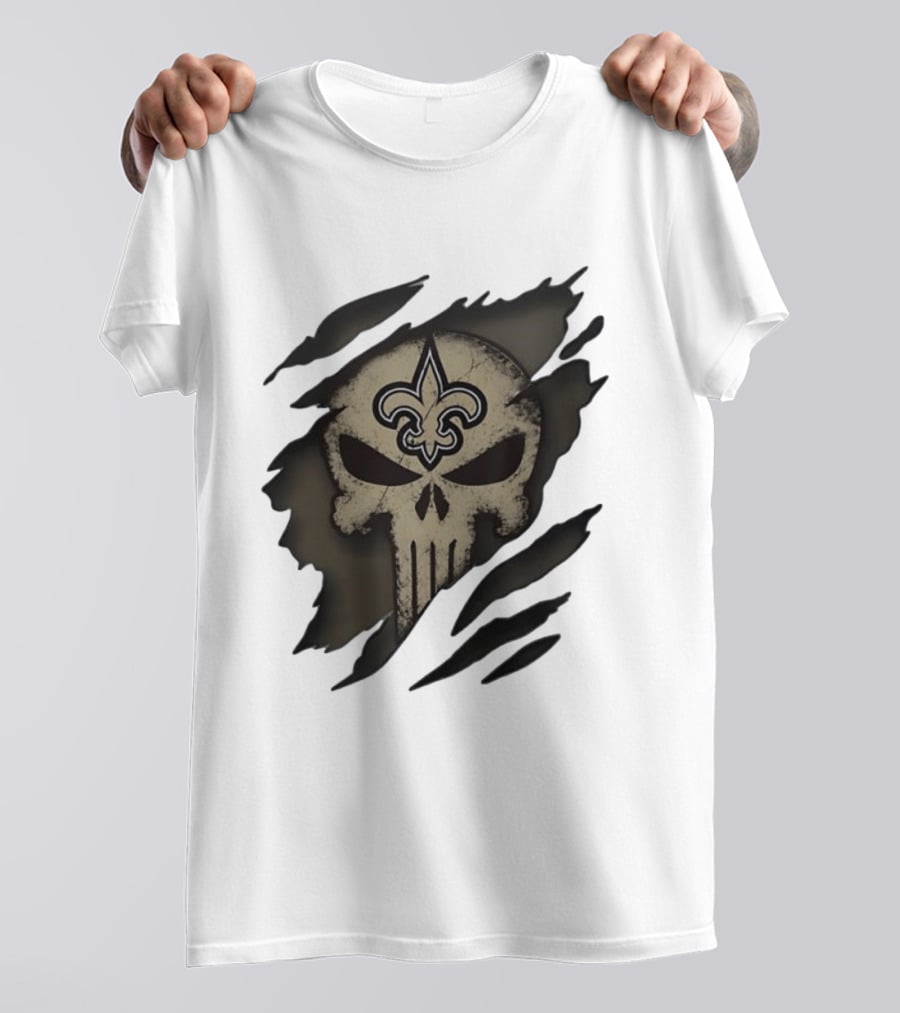 New Orleans Saints Punisher Skull Fleur De Lis Collaboration T-Shirt