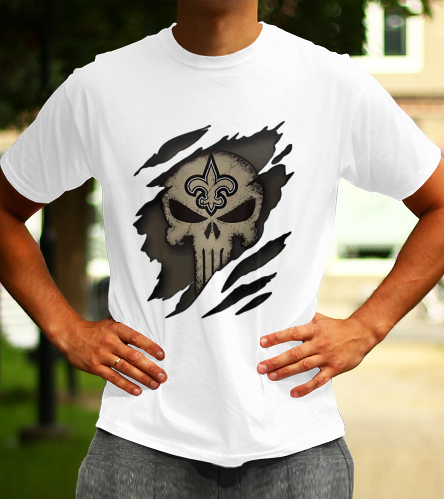 New Orleans Saints Punisher Skull Fleur De Lis Collaboration T-Shirt