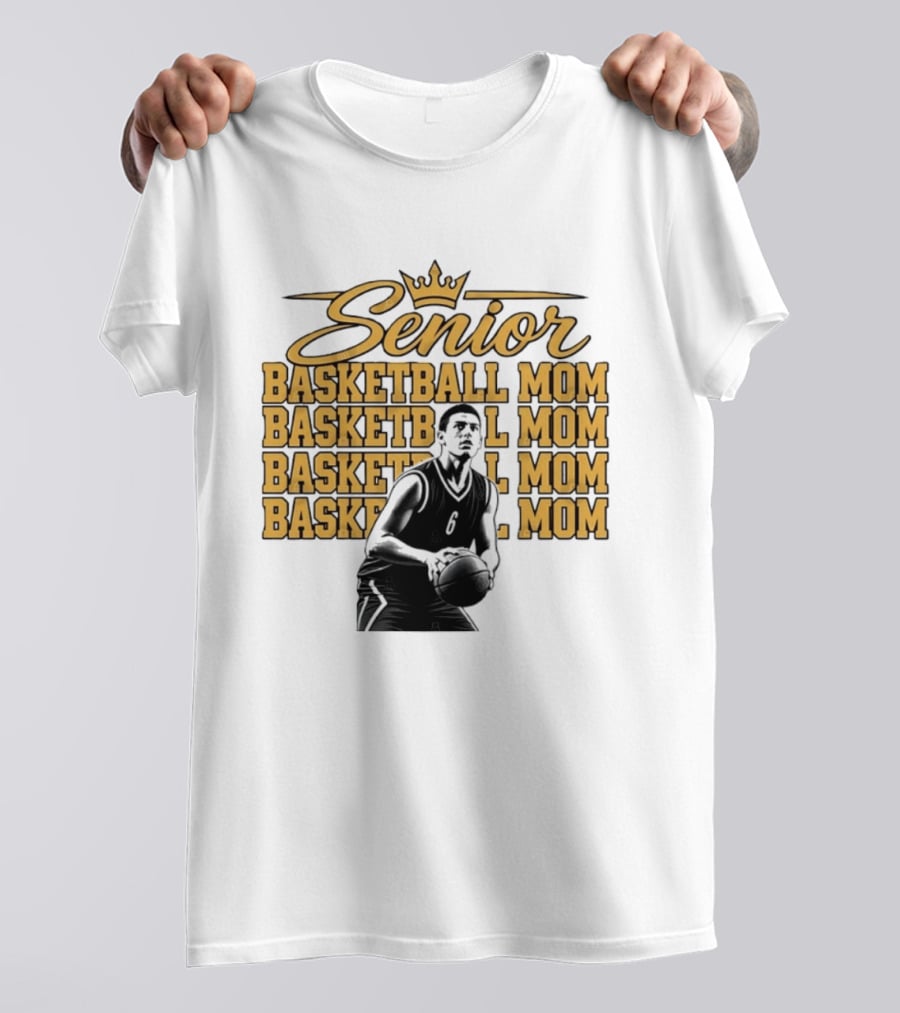 Senior Basketball Mom With Player Silhouette And Crown T-Shirt