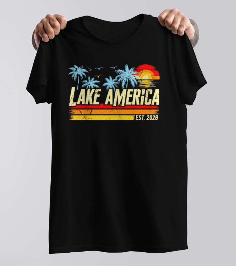 Lake America Sunset Palms Vintage Est 2026 T-Shirt