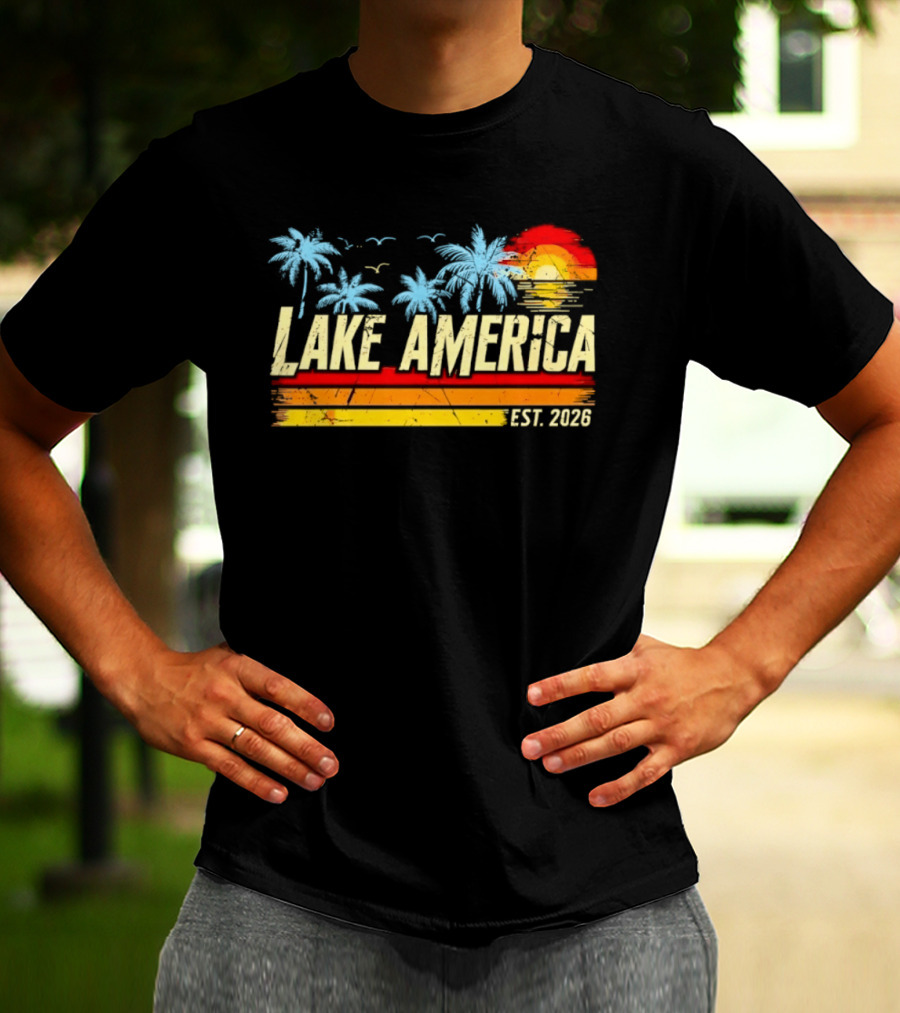 Lake America Sunset Palms Vintage Est 2026 T-Shirt