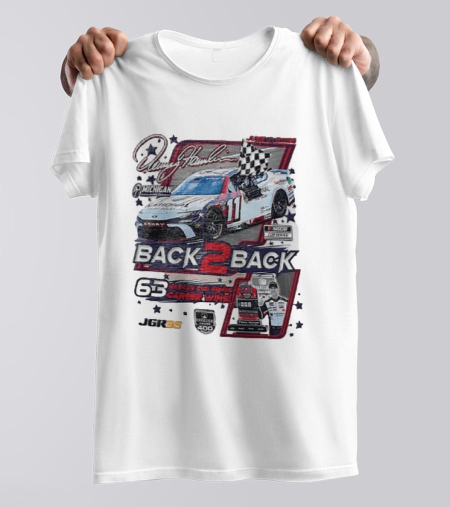 Denny Hamlin 60 NASCAR Cup Series Career Wins Back 2 Back Joe Gibbs Racing Michigan International Speedway NASCAR Cup Series Firekeepers Casino 400 T-Shirt
