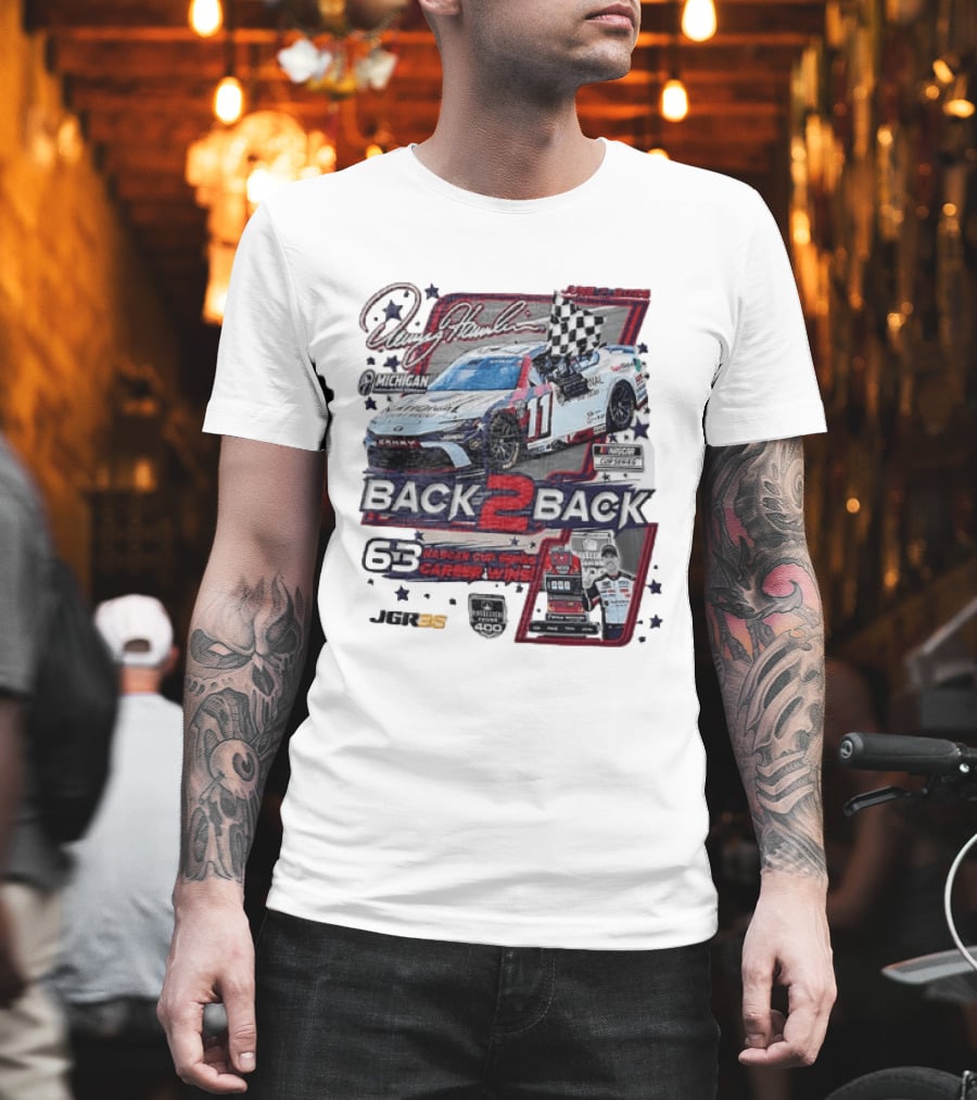 Denny Hamlin 60 NASCAR Cup Series Career Wins Back 2 Back Joe Gibbs Racing Michigan International Speedway NASCAR Cup Series Firekeepers Casino 400 T-Shirt
