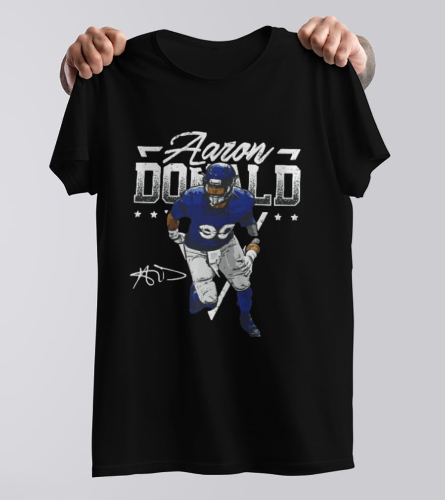 Aaron Donald Halftone Distressed Stars Player Photo T-Shirt