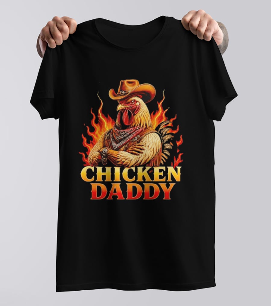 Chicken Daddy Cowboy Rooster With Flames And Bandana T-Shirt