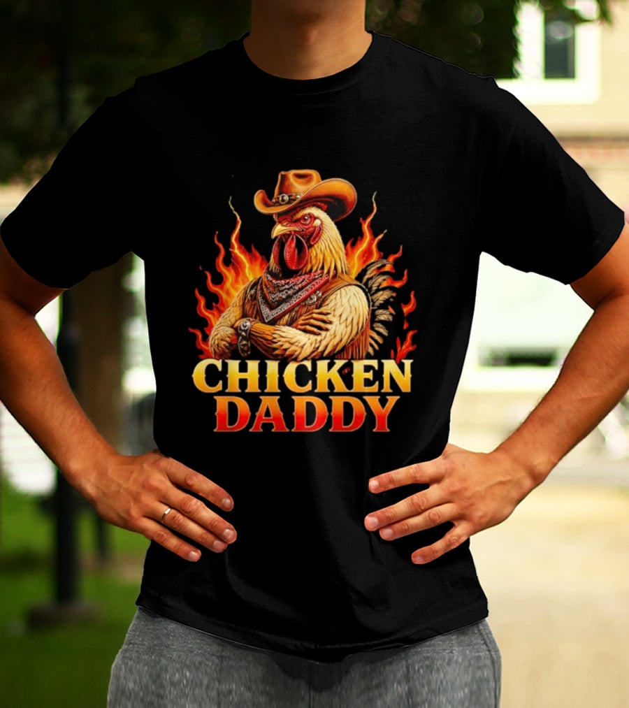 Chicken Daddy Cowboy Rooster With Flames And Bandana T-Shirt