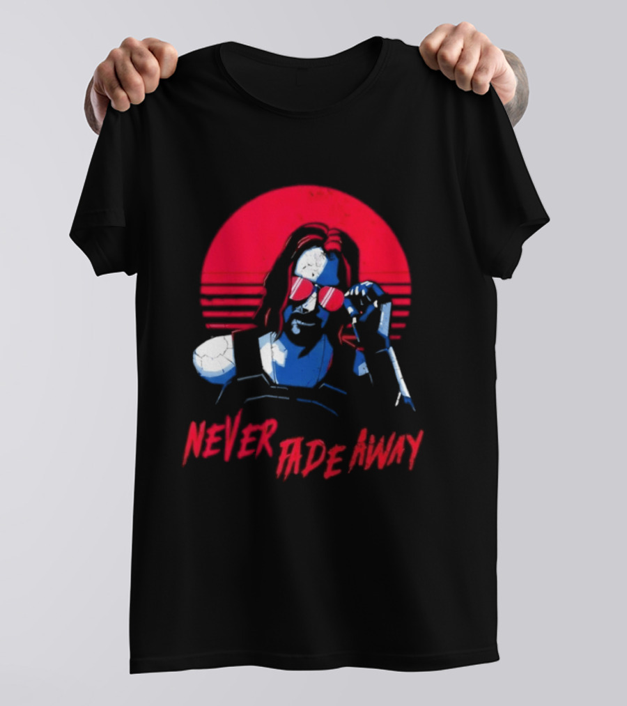 Johnny Silverhand Never Fade Away Retro Red Sun Glasses T-Shirt
