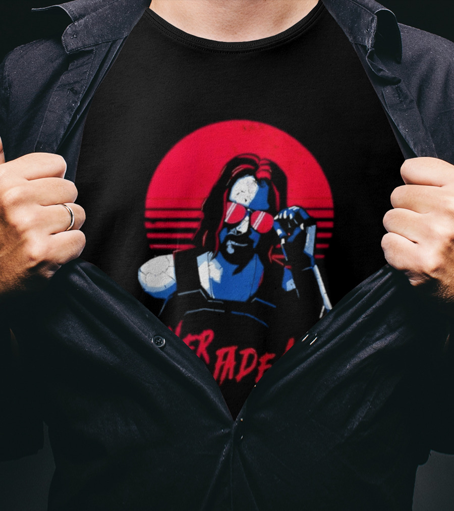Johnny Silverhand Never Fade Away Retro Red Sun Glasses T-Shirt