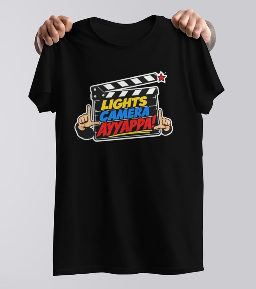Lights Camera Ayyappa Clapperboard Theme With Film T-Shirt