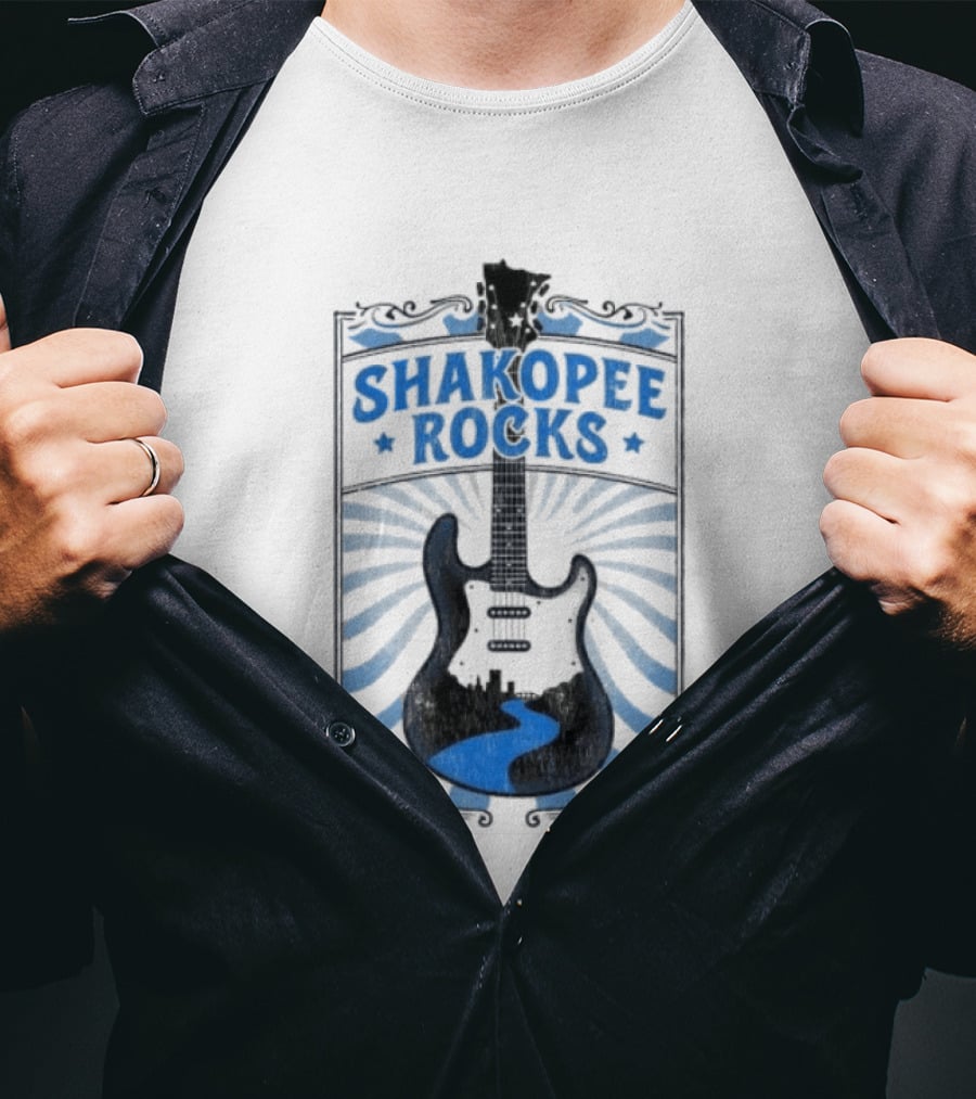 Shakopee Rocks Guitar Minnesota Rock And Roll Stripes T-Shirt