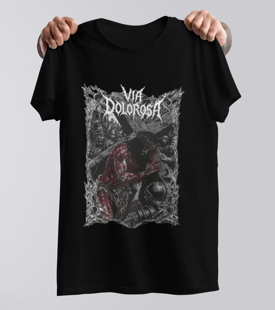 Via Dolorosa Jesus Christ Carrying Cross With Blood And Roman Soldiers T-Shirt