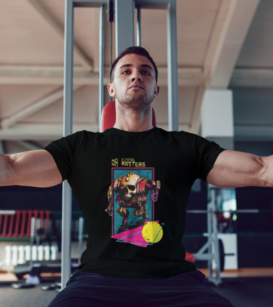 Black Magic Creative Store BMC No Gods No Masters Skull Robot T-Shirt