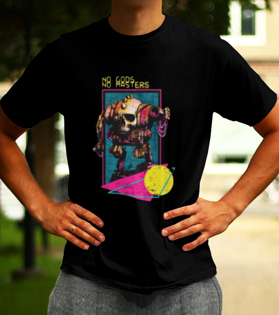 Black Magic Creative Store BMC No Gods No Masters Skull Robot T-Shirt