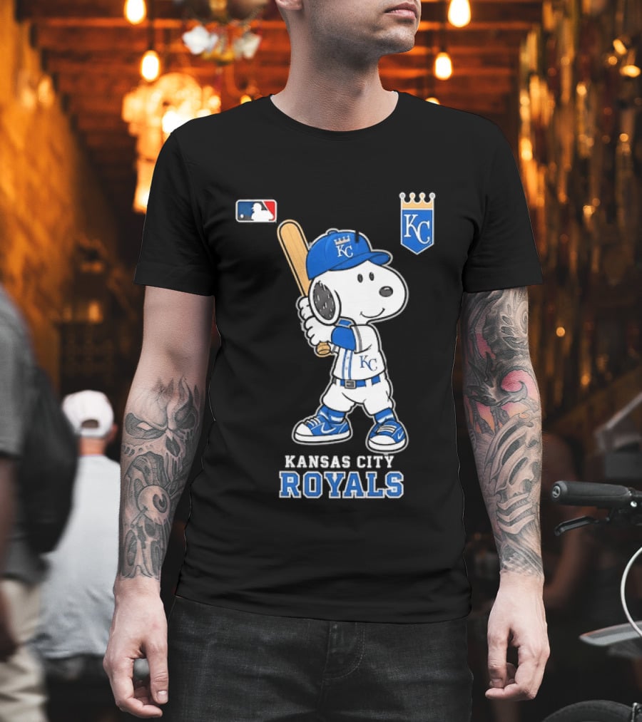Snoopy Wearing Kansas City Royals Baseball Jersey Player MLB T-Shirt