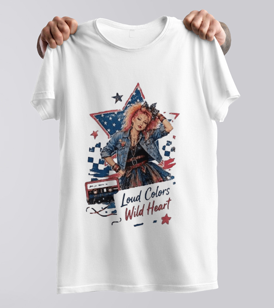 Cyndi Lauper Loud Colors Wild Heart Star Denim 80s Style Cassette T-Shirt