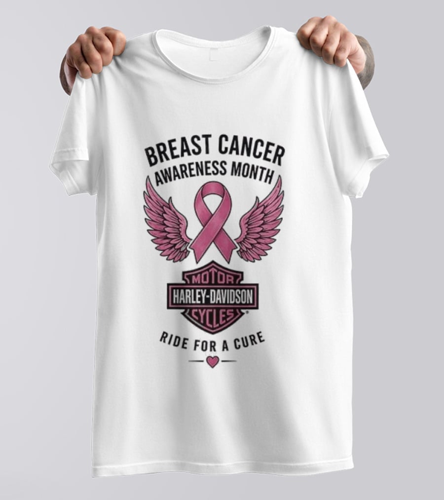 Breast Cancer Awareness Month Harley Davidson Motor Cycles Pink Ribbon Ride For A Cure T-Shirt