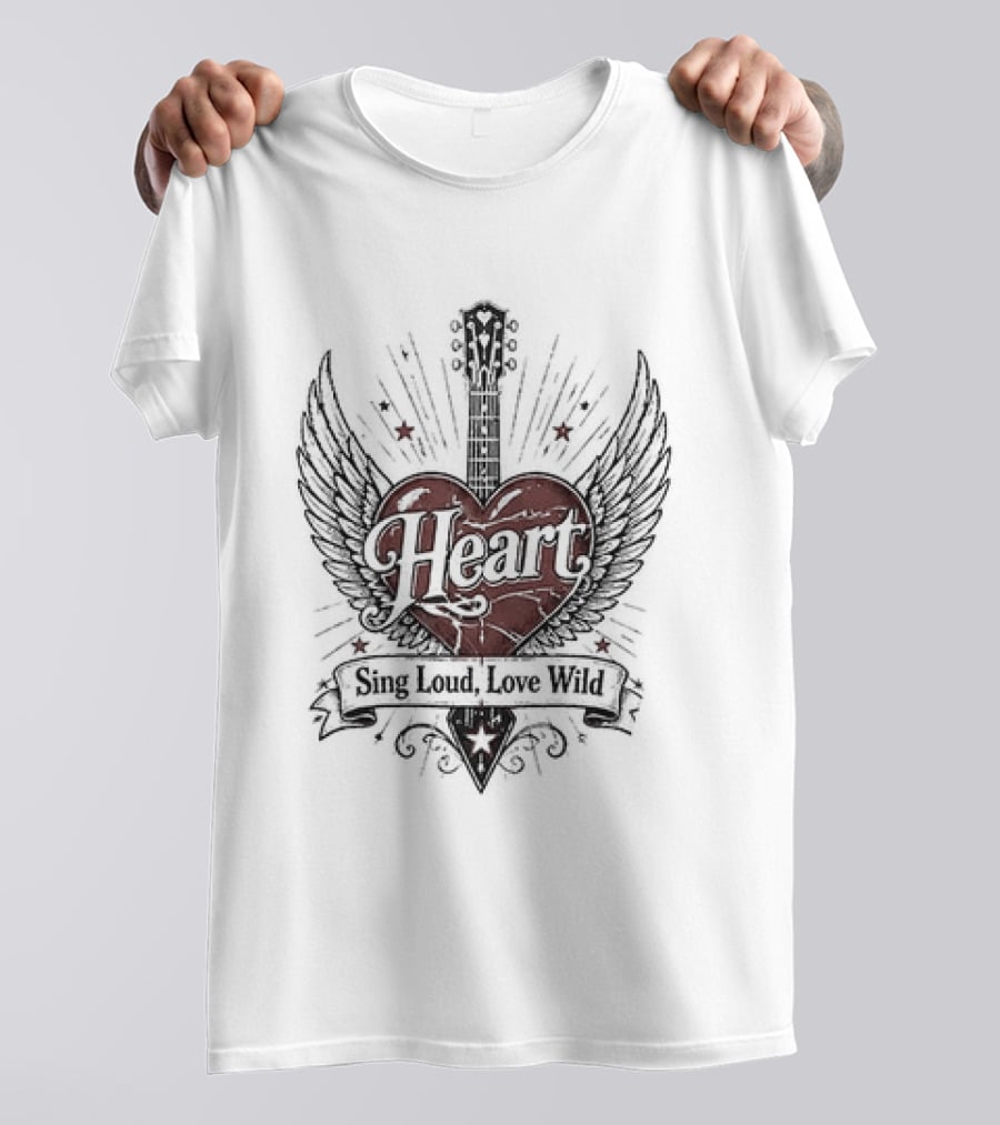 Heart Sing Loud Love Wild Wings Guitar T-Shirt