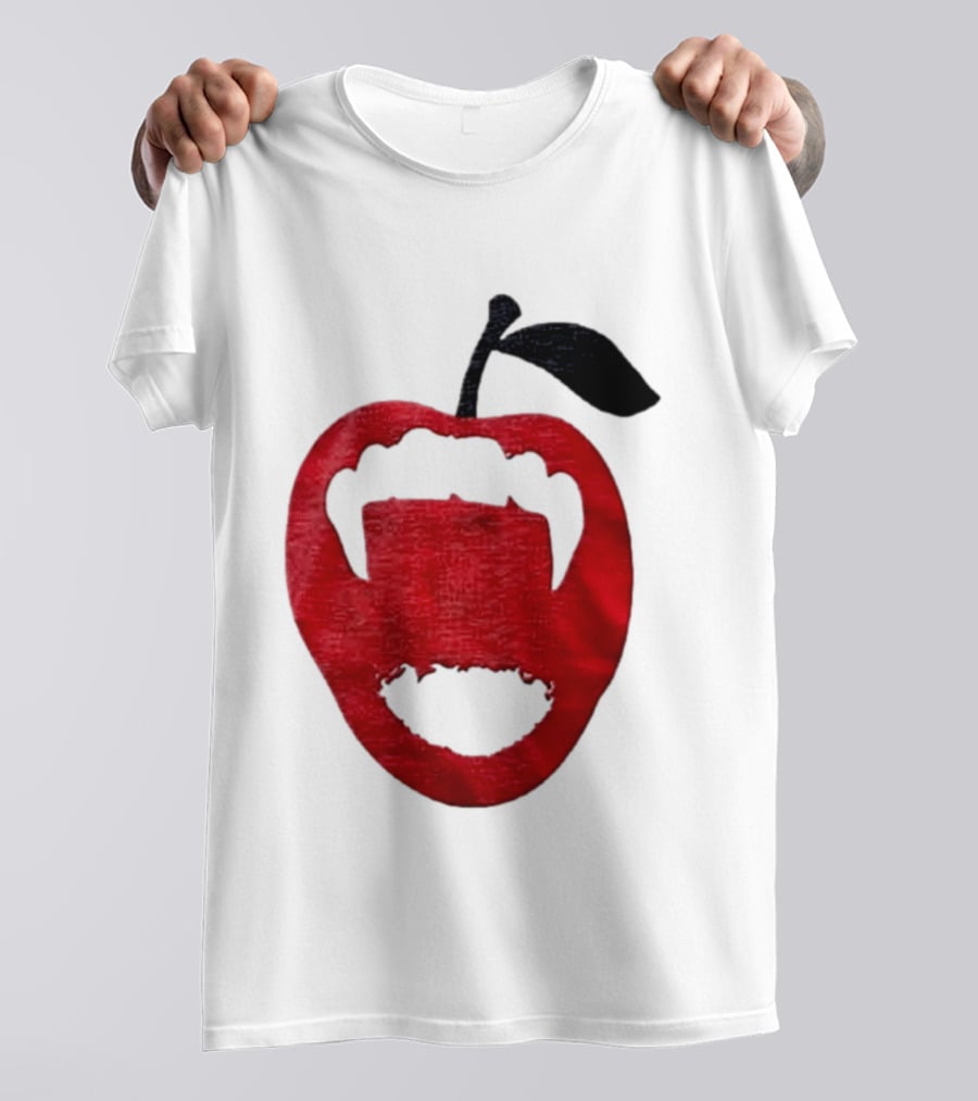 Red Apple Vampire Fangs Halloween Cutout T-Shirt