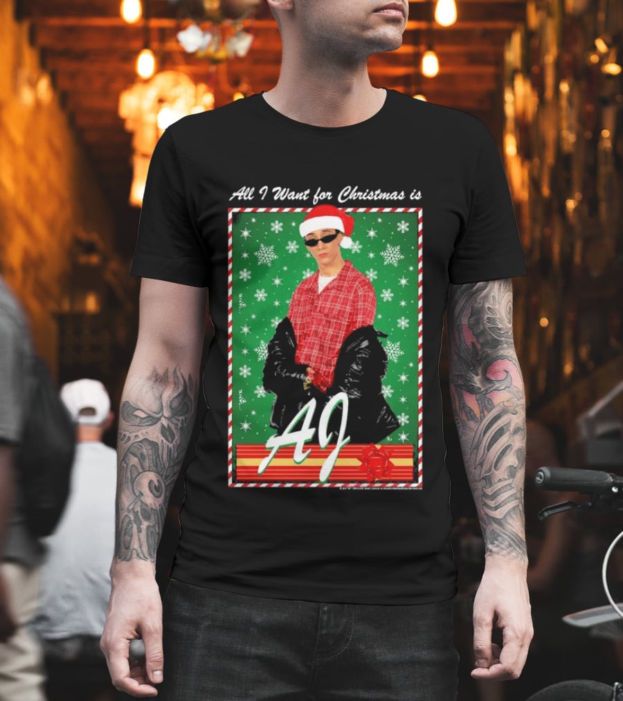Backstreet Boys AJ All I Want For Christmas Santa Hat Snowflakes Junior T-Shirt