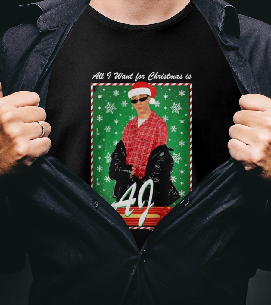 Backstreet Boys AJ All I Want For Christmas Santa Hat Snowflakes Junior T-Shirt