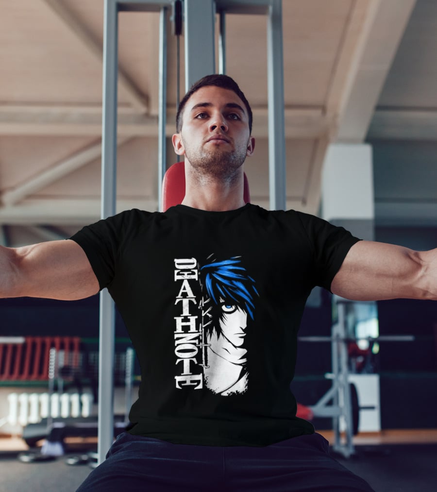 L From Death Note Distressed Anime Blue Hair White T-Shirt