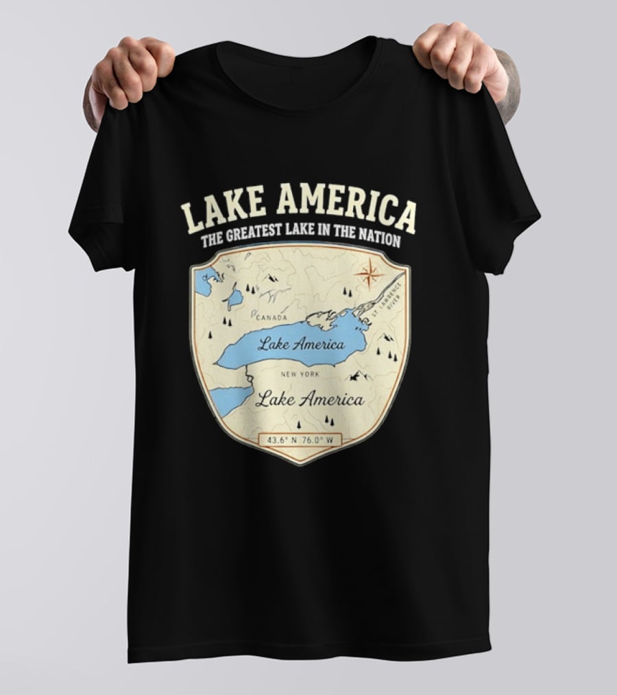 Lake America The Greatest Lake In The Nation Map Compass Cream T-Shirt