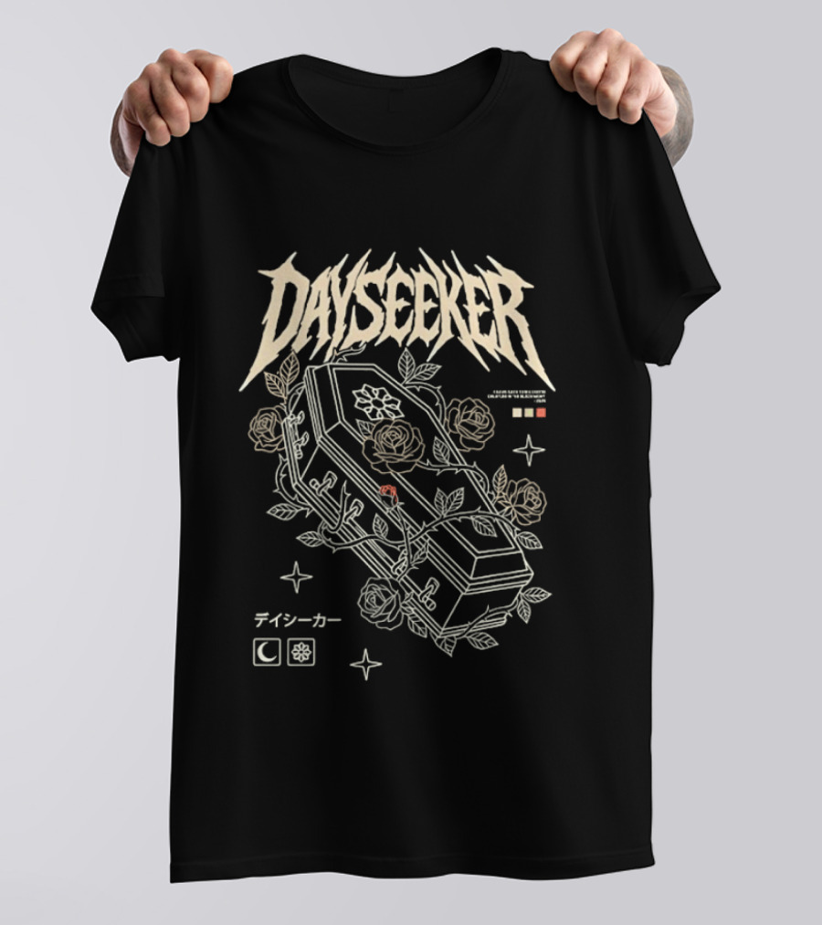 Dayseeker Coffin And Roses Metalcore Japanese Text Moon Star T-Shirt