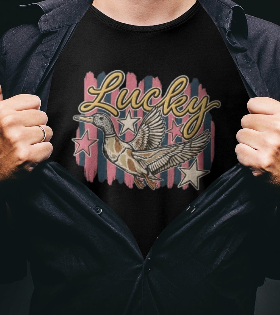 Lucky Duck Stars Pink And Blue Stripes T-Shirt