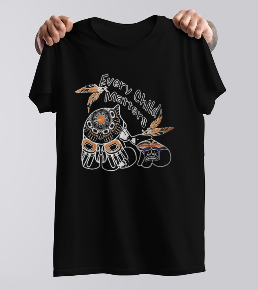 Every Child Matters Bear With Feathers And Rainbow Motif T-Shirt