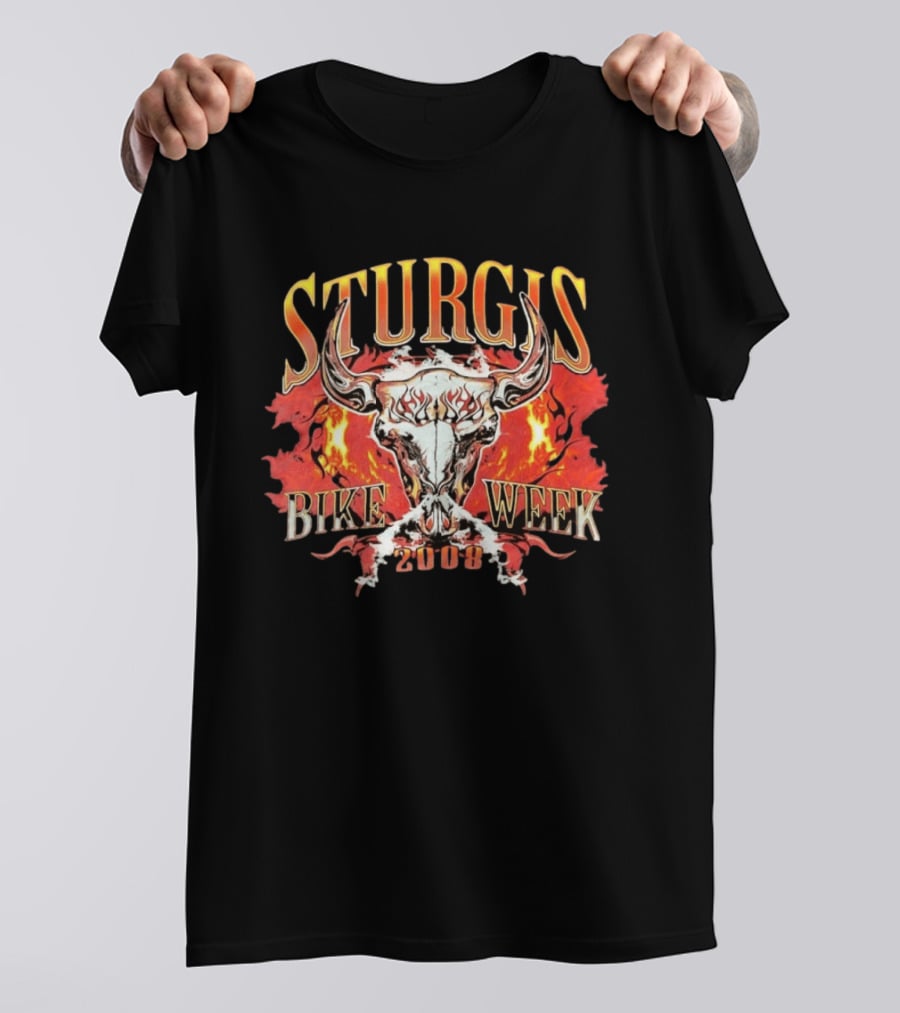 Sturgis Bike Week 2008 Flaming Bull Skull T-Shirt