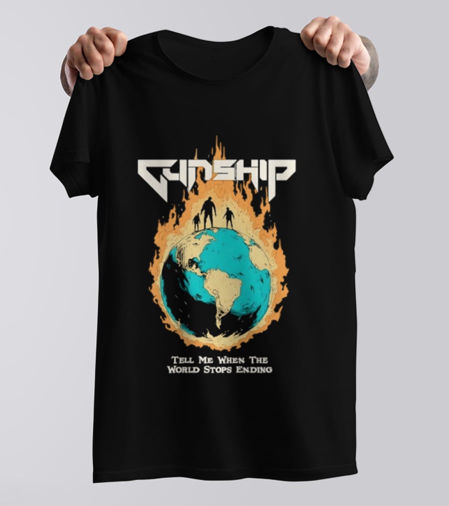 Gunship Tell Me When The World Stops Ending Flaming Earth T-Shirt
