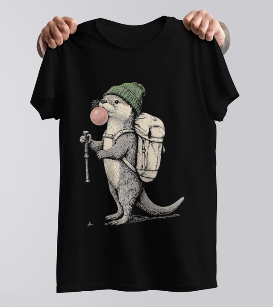 Hiking Otter Backpack Adventure With Bubble Gum T-Shirt
