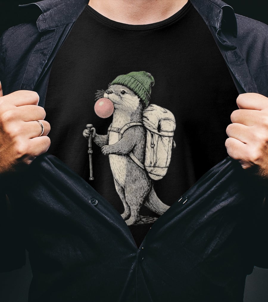 Hiking Otter Backpack Adventure With Bubble Gum T-Shirt