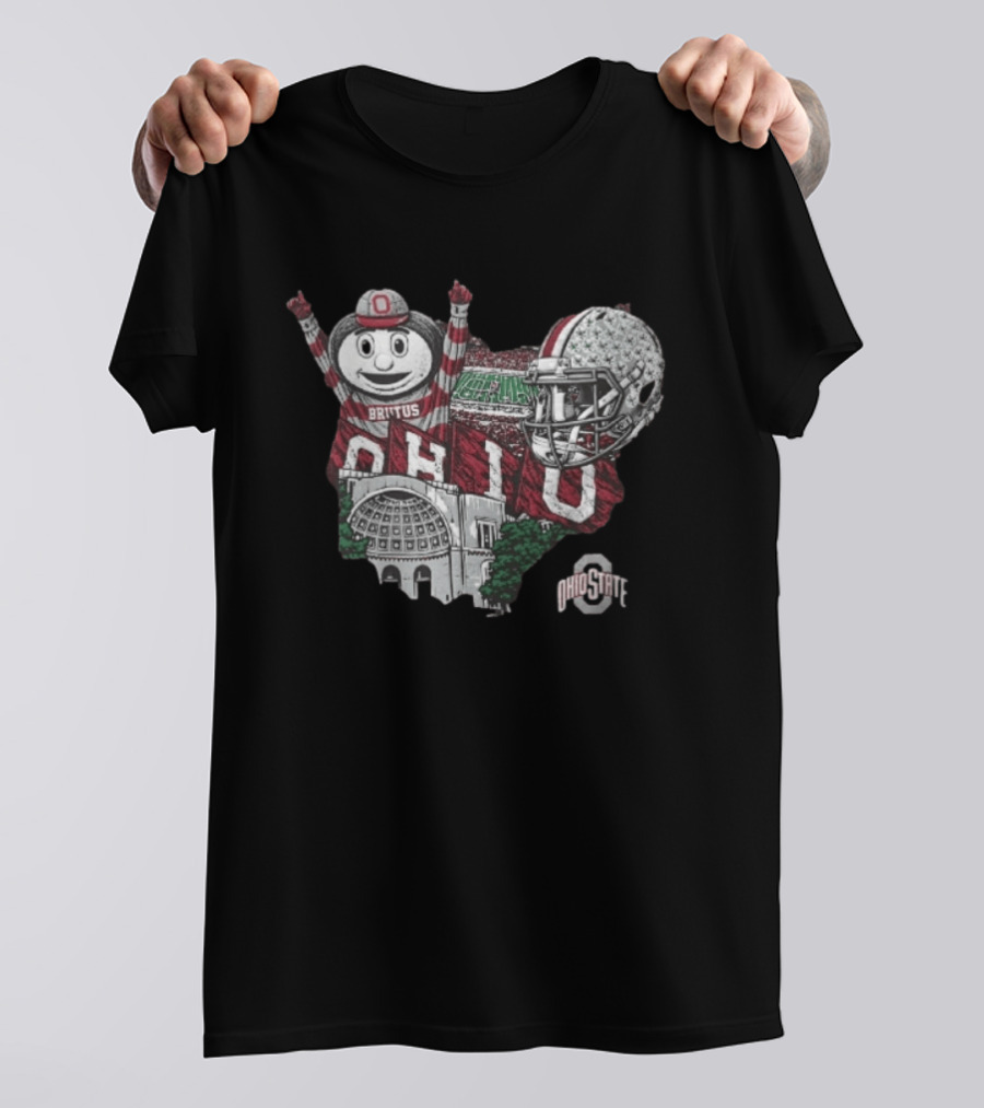 Ohio State Buckeyes Brutus Ohio Map Helmet Stadium T-Shirt