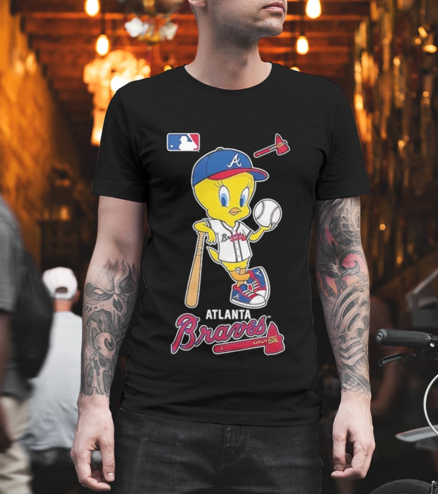 MLB Atlanta Braves Tweety Bird Baseball Bat And Ball T-Shirt