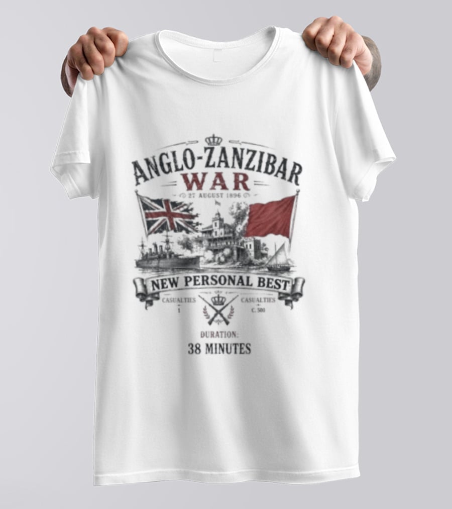 Anglo Zanzibar War New Personal Best Duration 38 Minutes British And Red Flag Symbolism T-Shirt