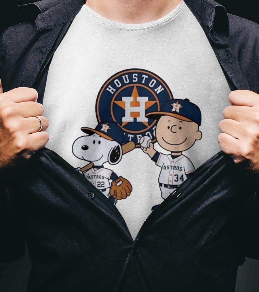 Houston Astros Snoopy Charlie Brown Baseball Player Characters T-Shirt