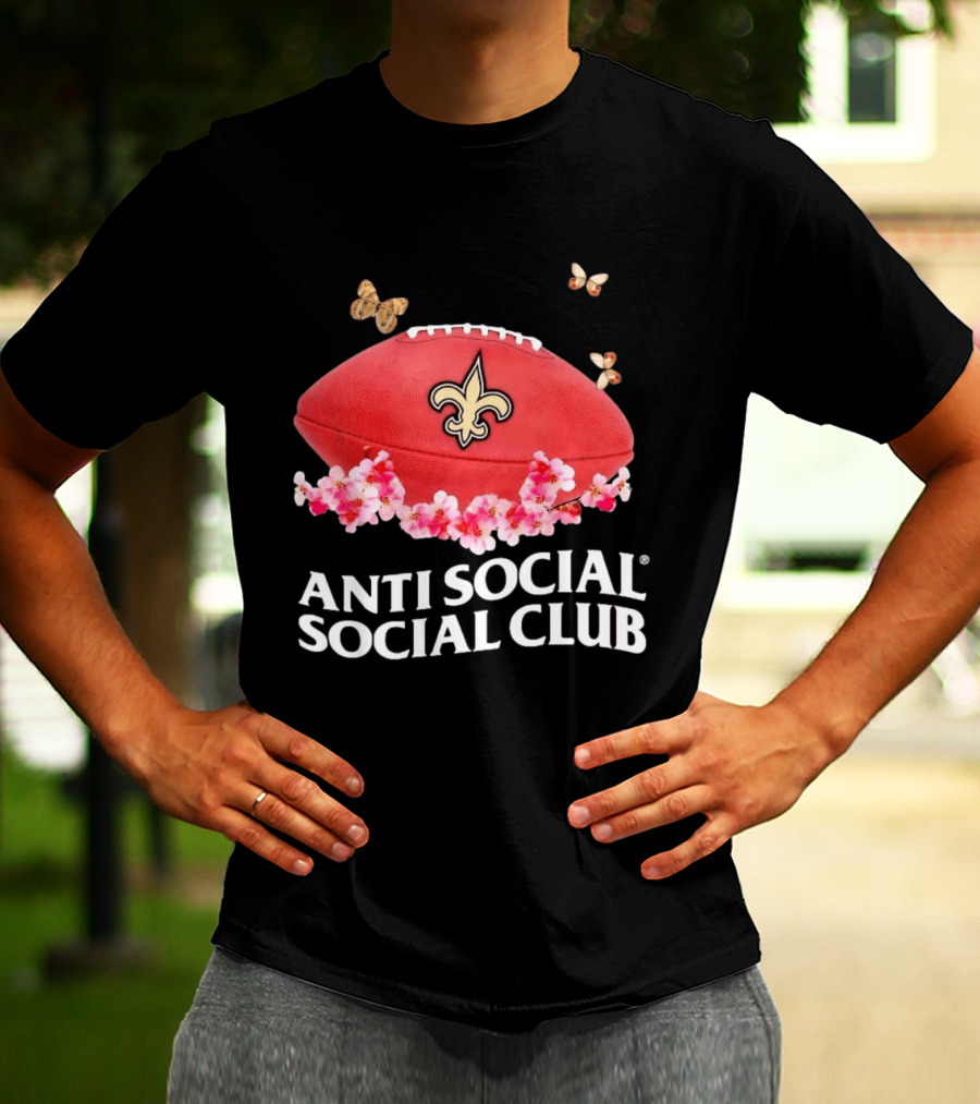 Anti Social Social Club New Orleans Saints Football Fleur De Lis Floral Butterflies T-Shirt