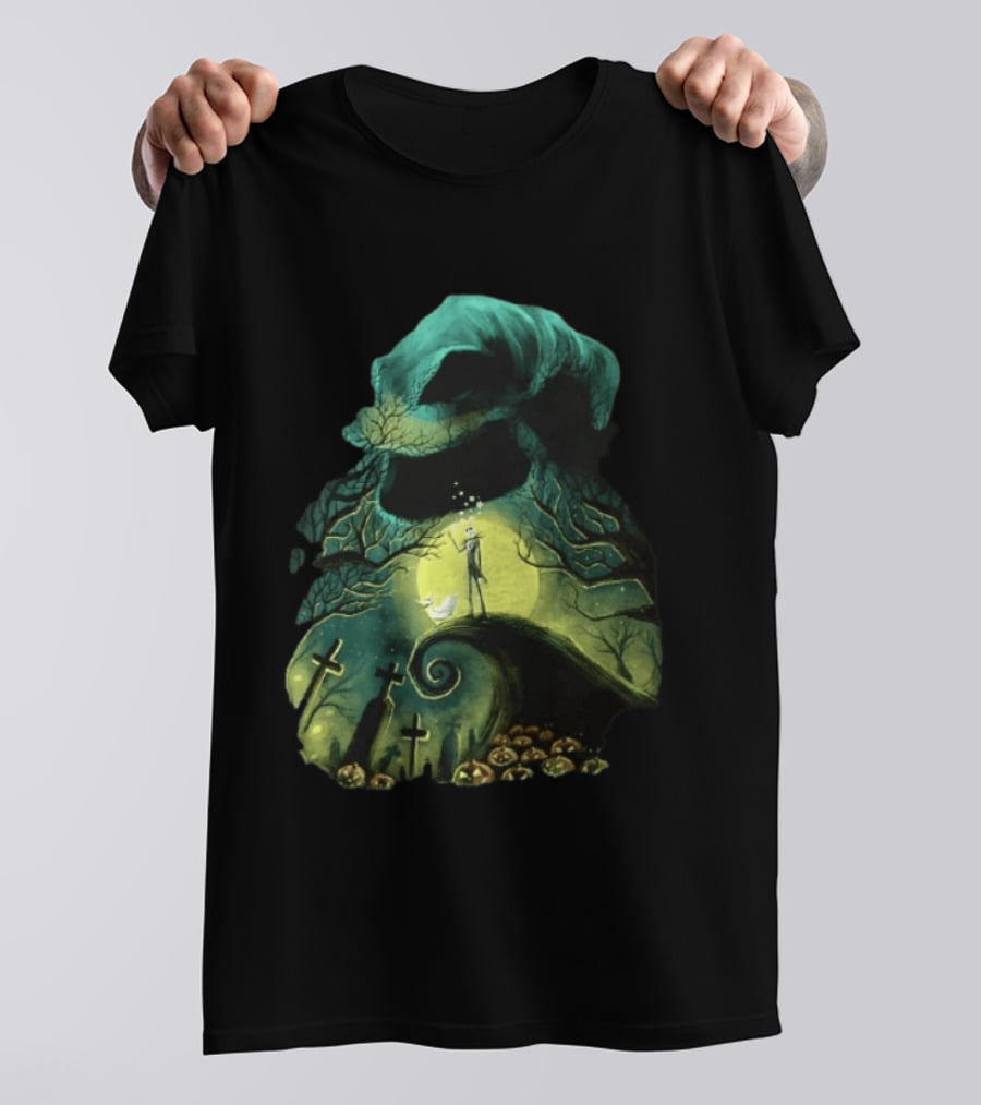 The Nightmare Before Christmas Jack Skellington Zero Oogie Boogie Moonlit Scene T-Shirt