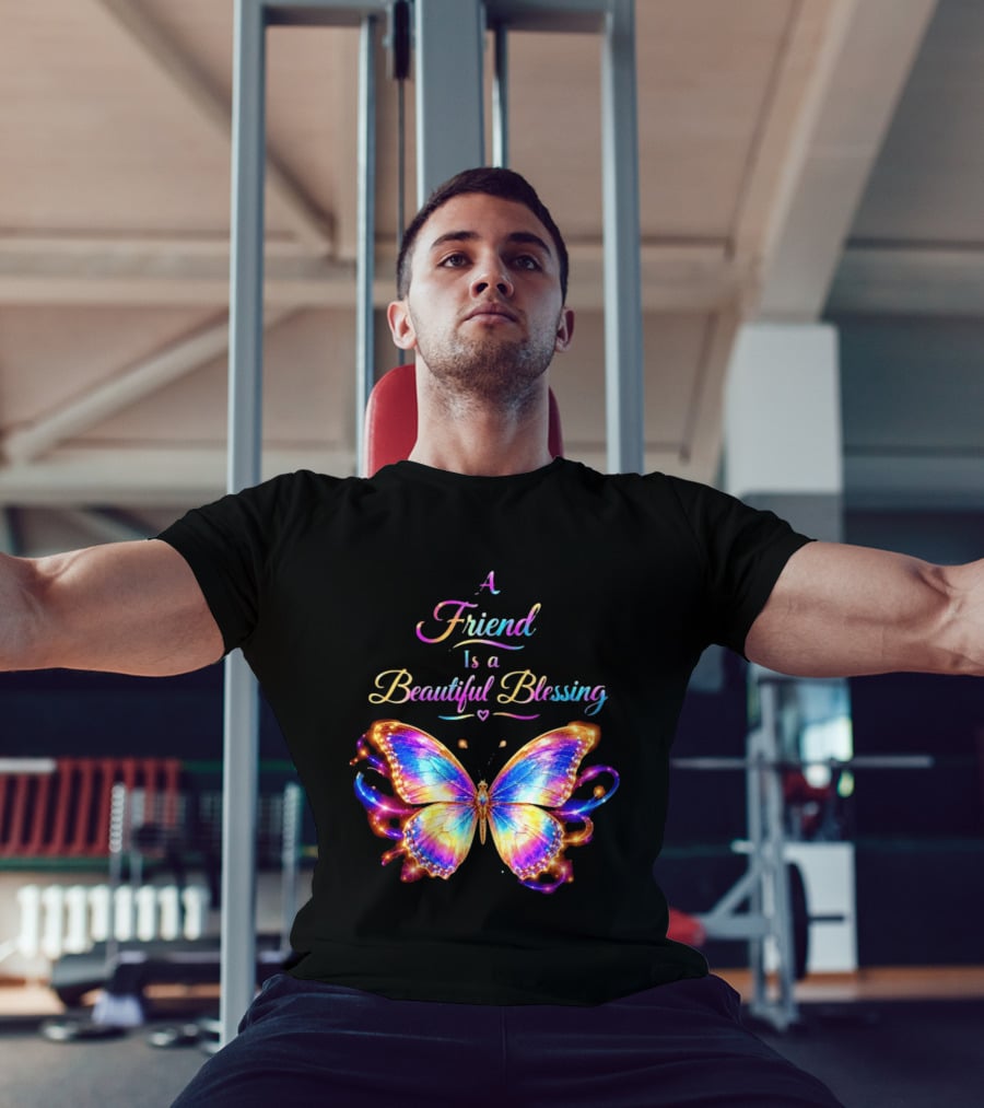 Butterfly A Friend Is A Beautiful Blessing Rainbow T-Shirt