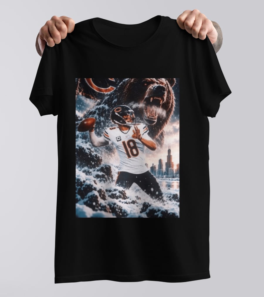 Caleb Williams Chicago Bears Snowy Football Bear Quarterback Number 18 City Skyline T-Shirt