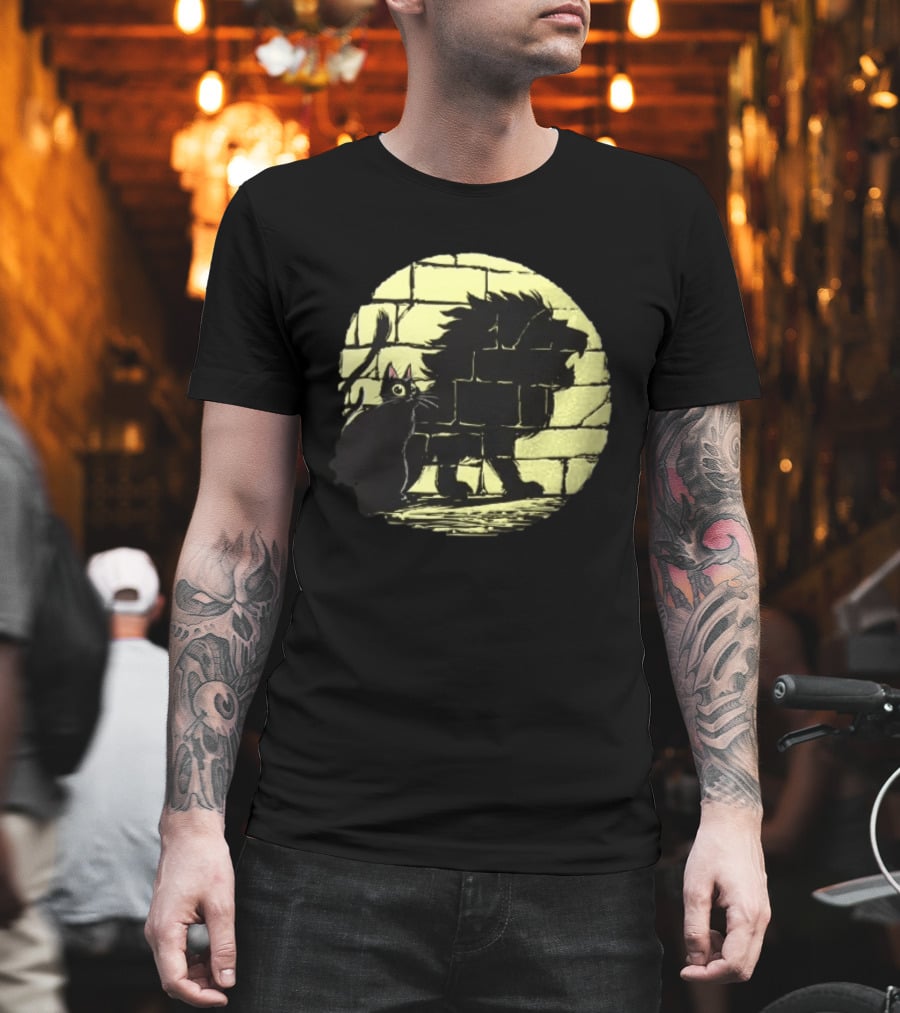 Lion Shadow Black Cat Courageous Kitten Moon T-Shirt