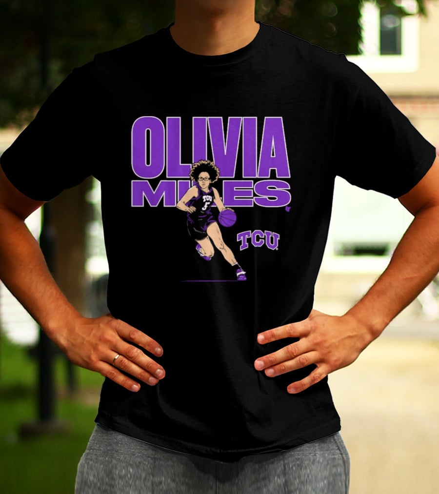TCU Basketball Olivia Miles Name Pose Purple And White Basketball Player T-Shirt